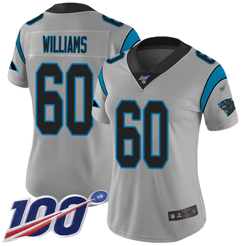 Carolina Panthers Limited Silver Women Daryl Williams Jersey NFL Football #60 100th Season Inverted Legend